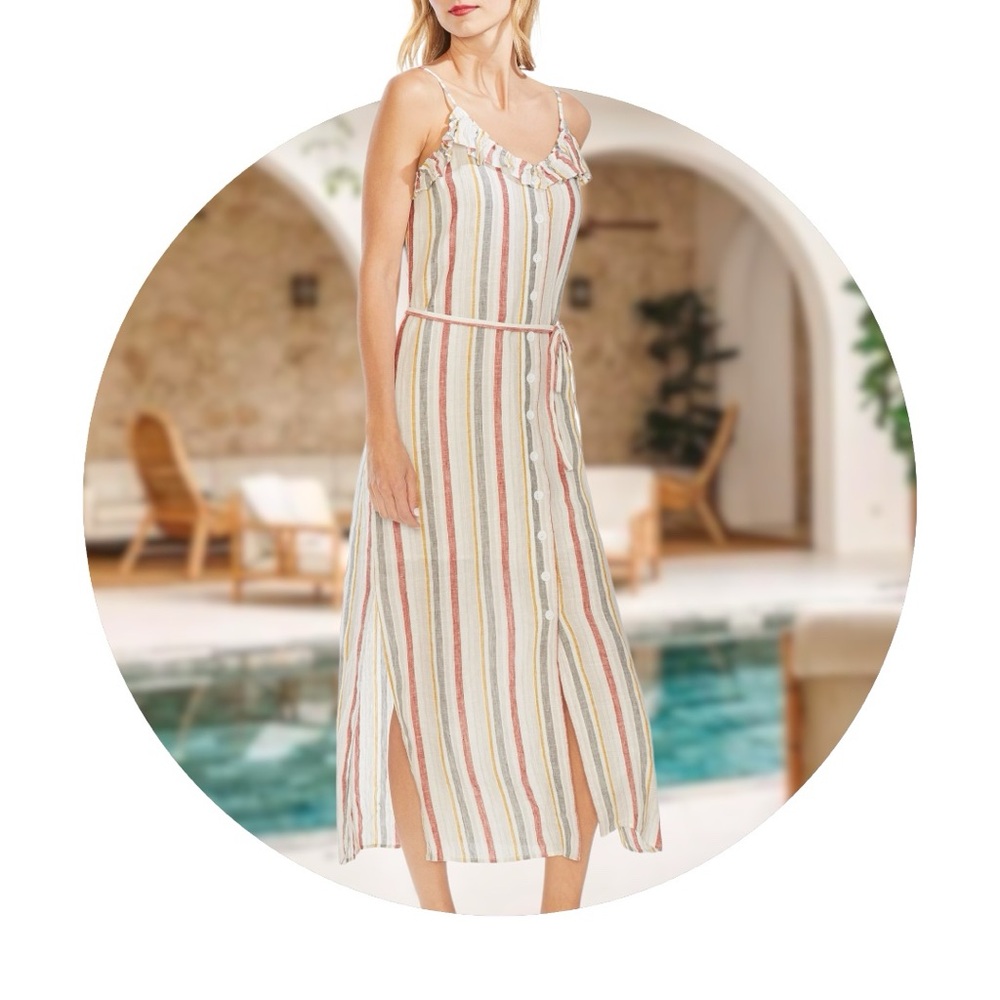 Vince Camuto Womens Linen Striped Maxi Dress
